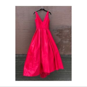Betsy & Adam red satin ball gown